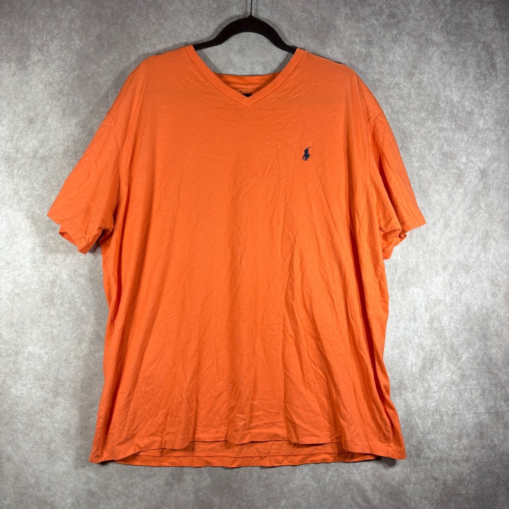 Polo Ralph Lauren T-Shirt Mens XL Orange V-Neck Short Sleeve‎ Pony Logo Cotton